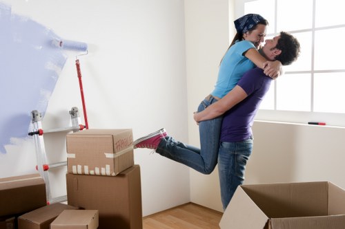 Preparation checklist scene for removals in Mayfair with labelled boxes