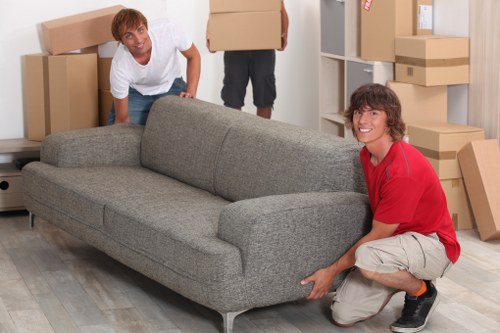 A carefully coordinated office relocation process in Mayfair with labeled items and transport